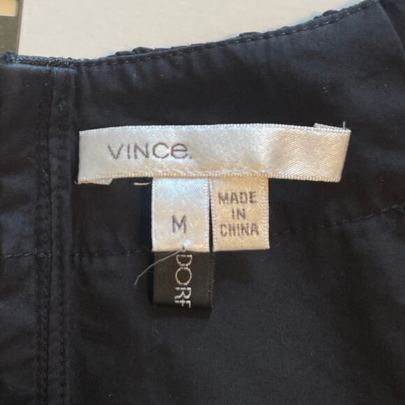 Vince. Black Bubble Hem Dress Womens Medium Cotton Exposed Zipper Party LBD - Picture 4 of 7